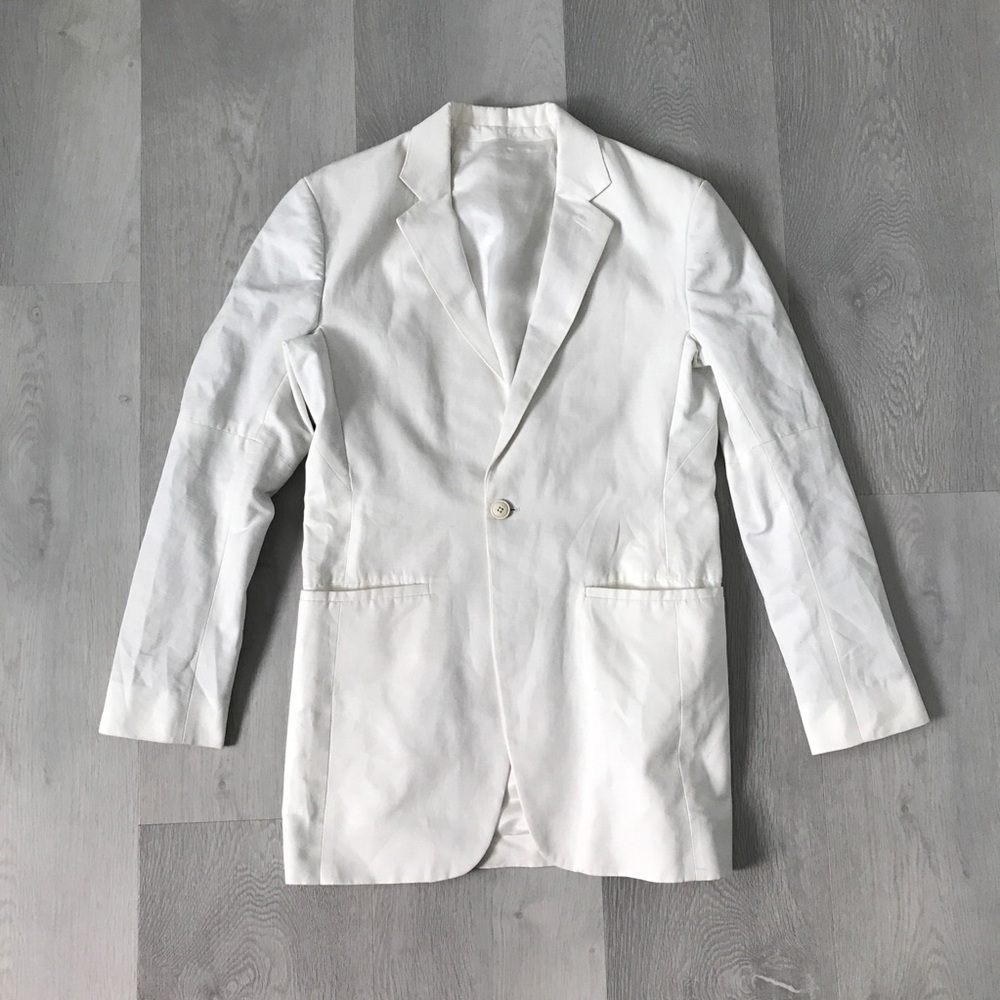 CUSTOM MADE WHITE BLAZER JACKET LONG LINE WOMENS 38